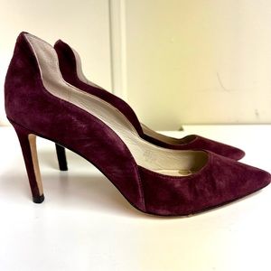 BODEN genuine leather Velvet Wine Burgundy Scalloped Pumps Heels size 36.5